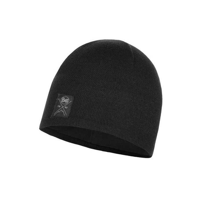 Buff Knitted & Fleece Hat Solid BLACK