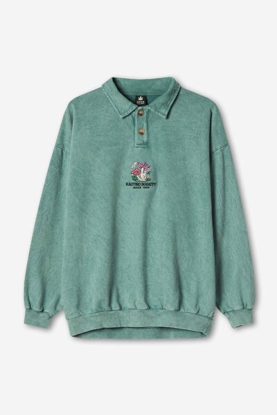 Kaotiko Jade Buttons Washed Mushrooms Sweatshirt