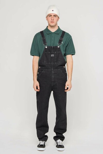 Kaotiko Washed Black Denim Dungarees