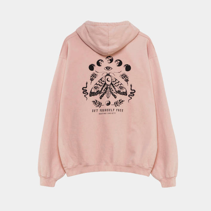 Kaotiko Pale Pink Moth Washed Sweatshirt